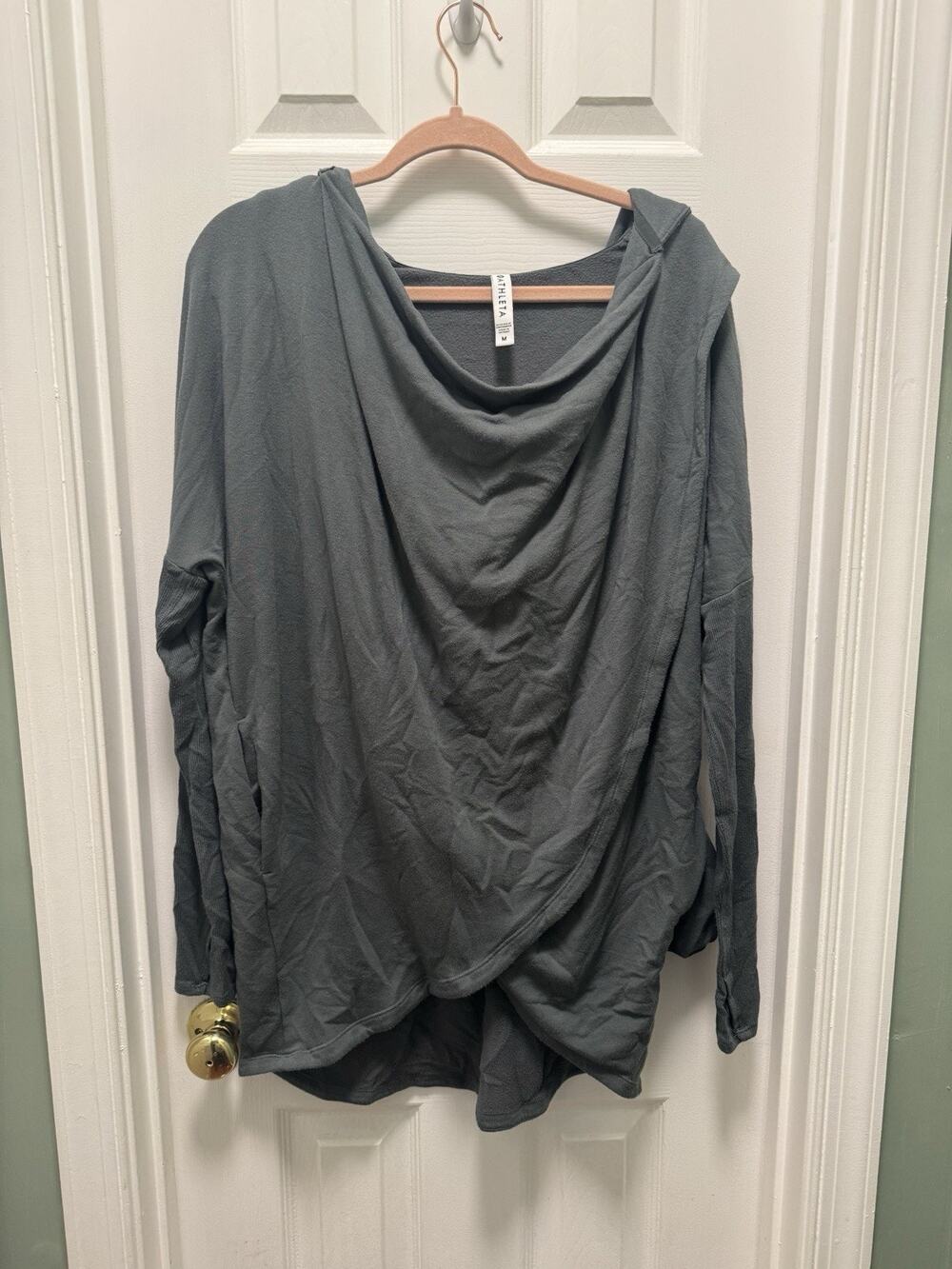 Athleta Wrap Hoodie Womens Dark Gray Modal Thin Stretch Long Sleeve Med